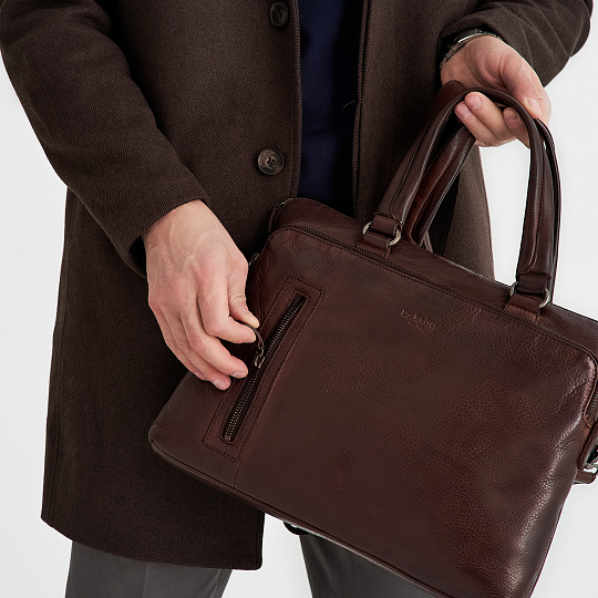 Деловая сумка Dr.Koffer из натуральной кожи темно-коричневая