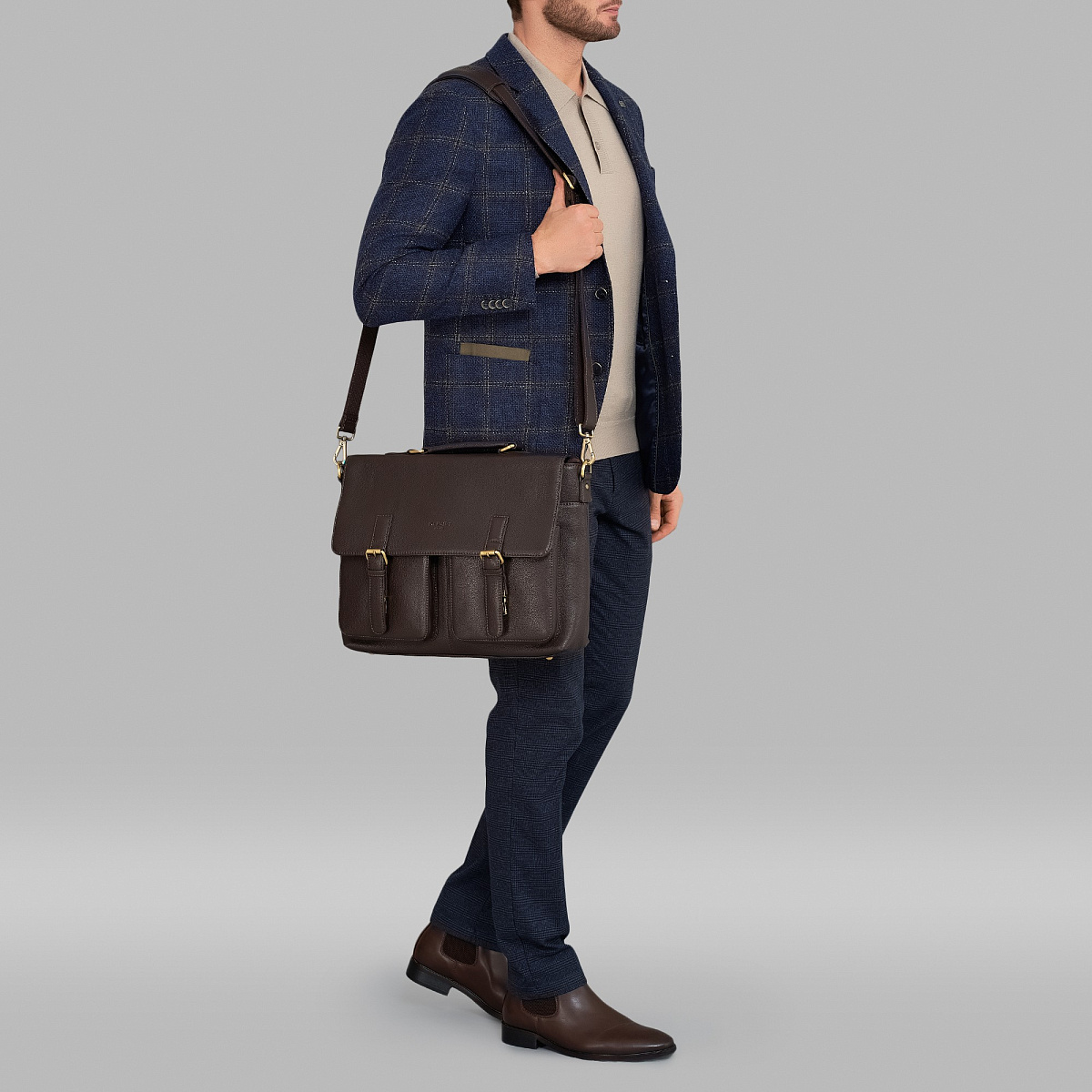 Портфель Dr.Koffer из натуральной кожи темно-коричневый