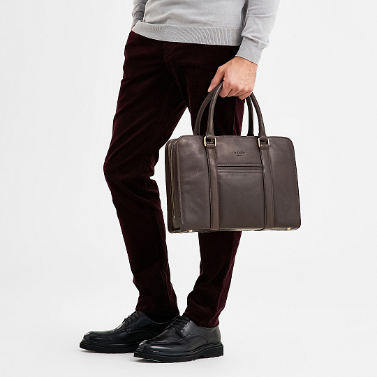 Деловая сумка Dr.Koffer из натуральной кожи темно-коричневая