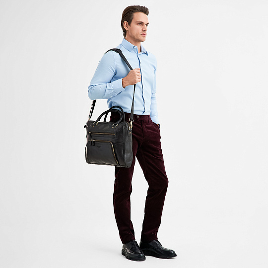 Деловая сумка Dr.Koffer из натуральной кожи черная