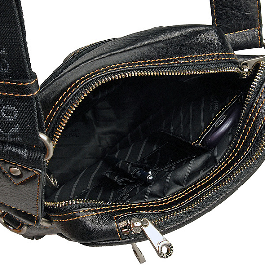 Черная мужская кожаная сумка на плечевом ремне с коричневой отделкой Dr.Koffer B402319-02-04
