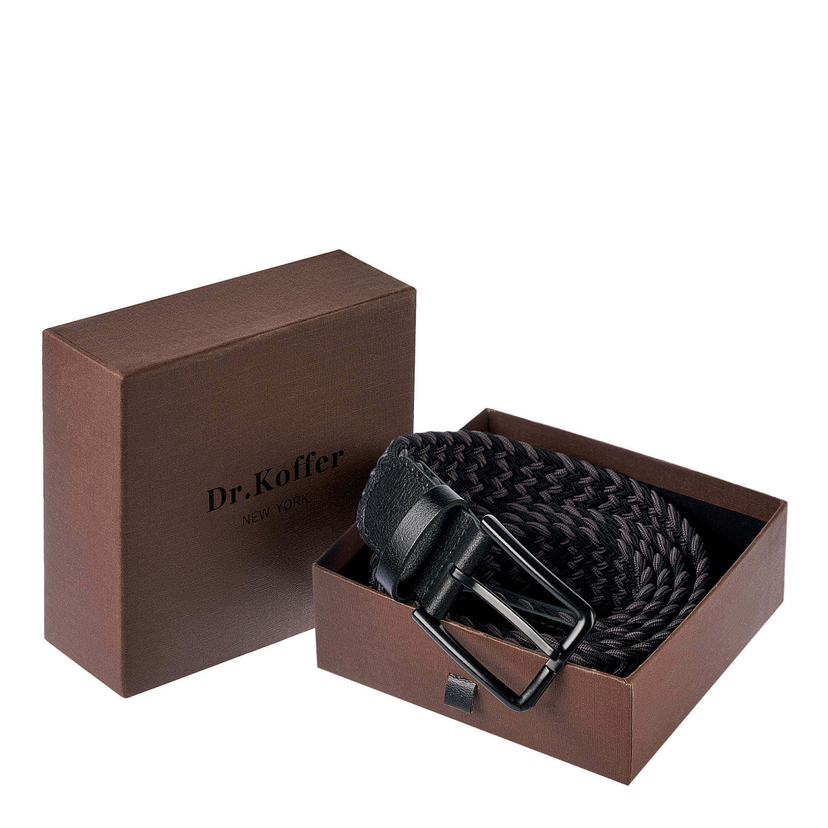Ремень Dr.Koffer из натуральной кожи и текстиля черно-серый