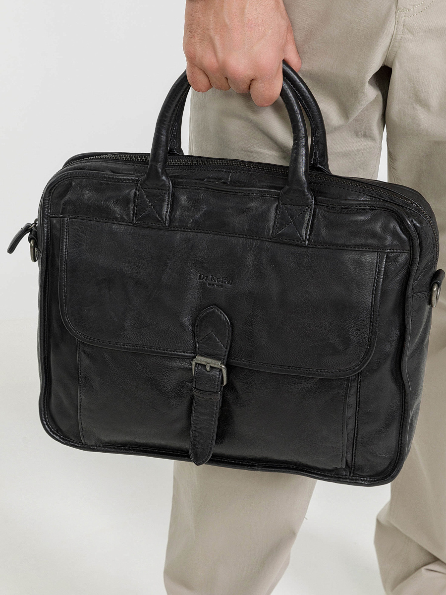 Деловая сумка Dr.Koffer из натуральной кожи черная