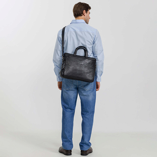 Деловая сумка Dr.Koffer из натуральной кожи черная