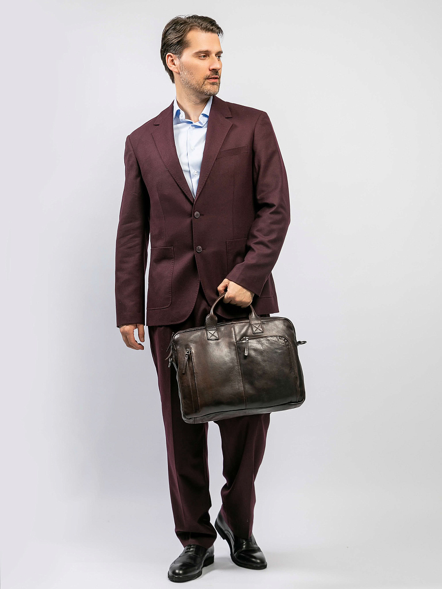 Деловая сумка Dr.Koffer из натуральной кожи темно-коричневая