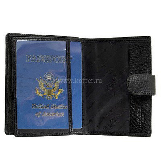 Портмоне из черной зернистой кожи с секциями для автодокументов и паспорта Dr.Koffer X510233-02-04