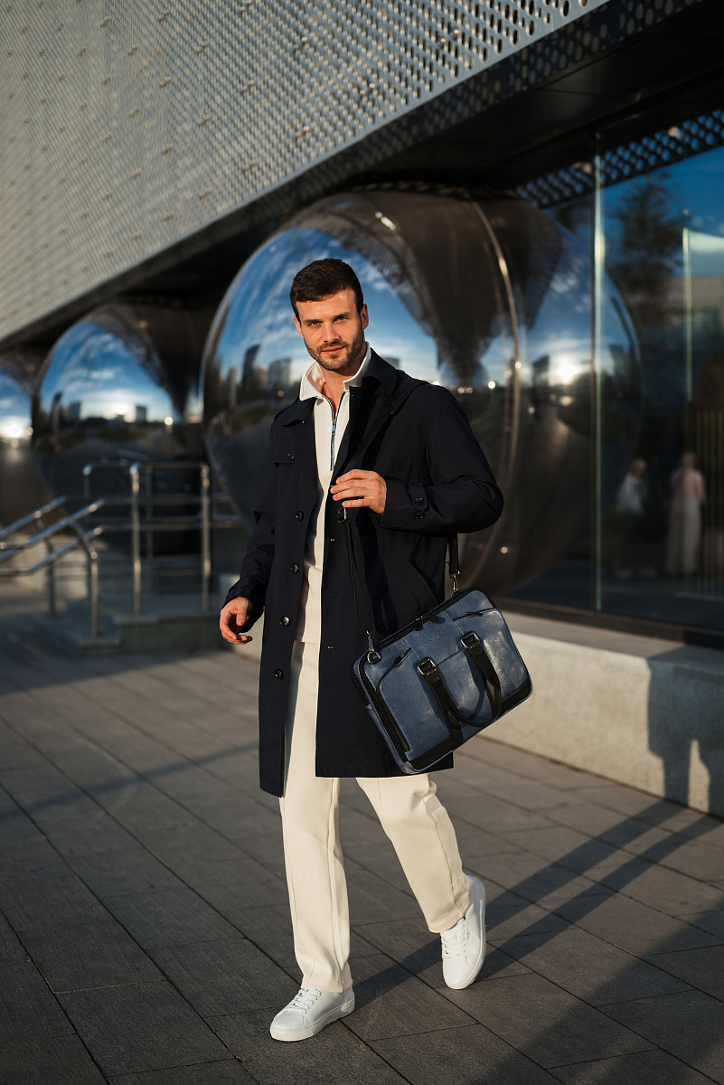 Деловая сумка Dr.Koffer из натуральной кожи синяя