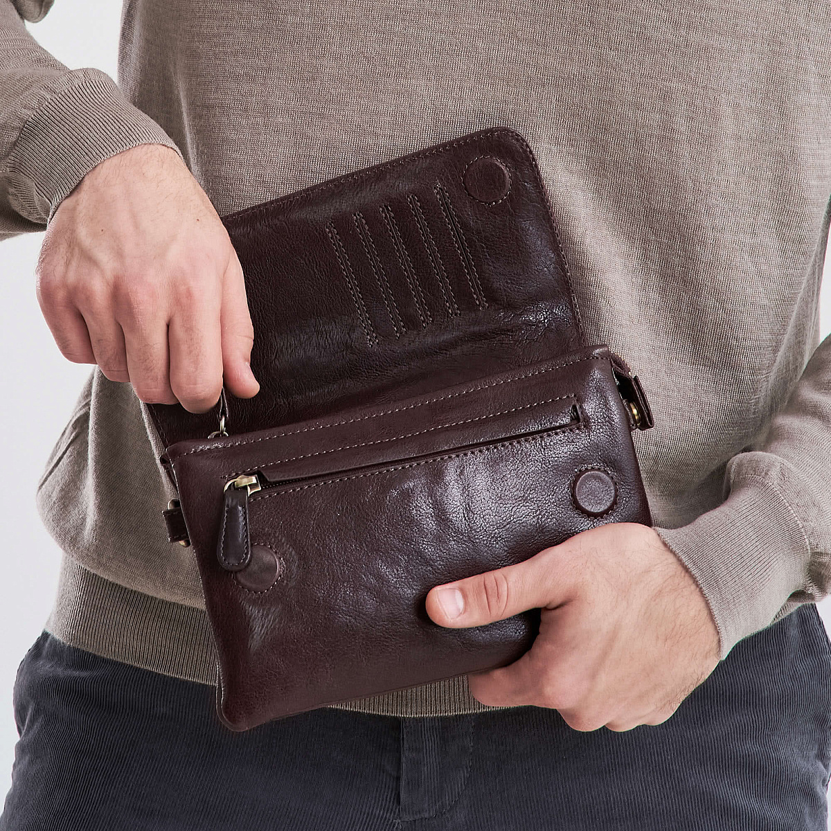 Сумка барсетка из натуральной кожи Dr. Koffer коричневая