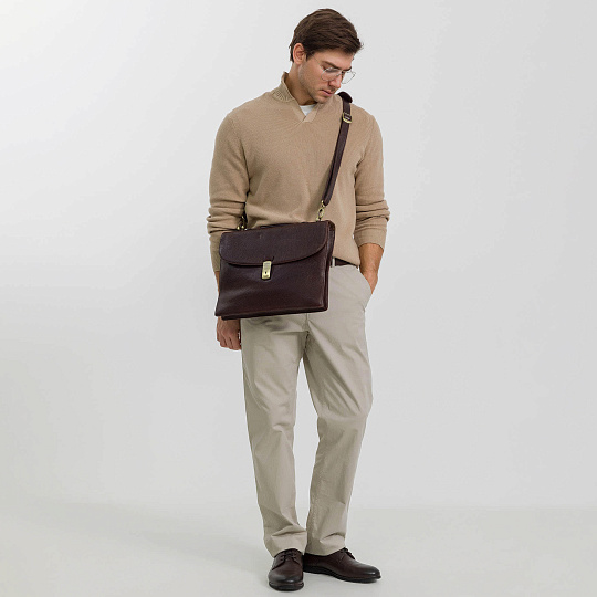 Портфель Dr.Koffer из натуральной кожи темно-коричневый