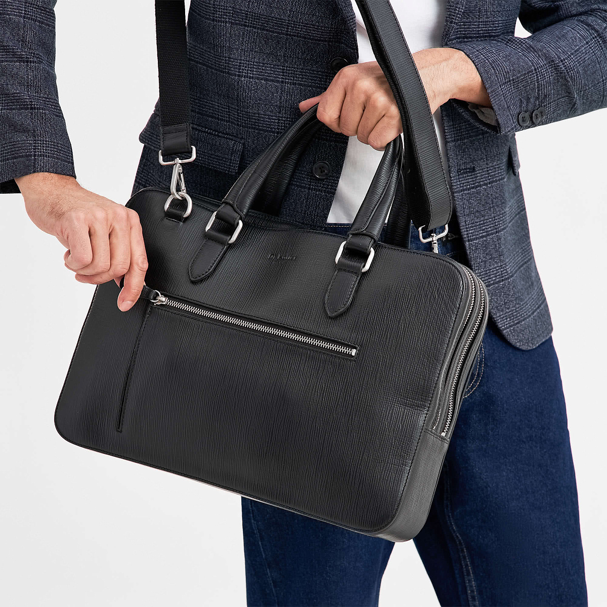 Деловая сумка Dr.Koffer из натуральной кожи черная