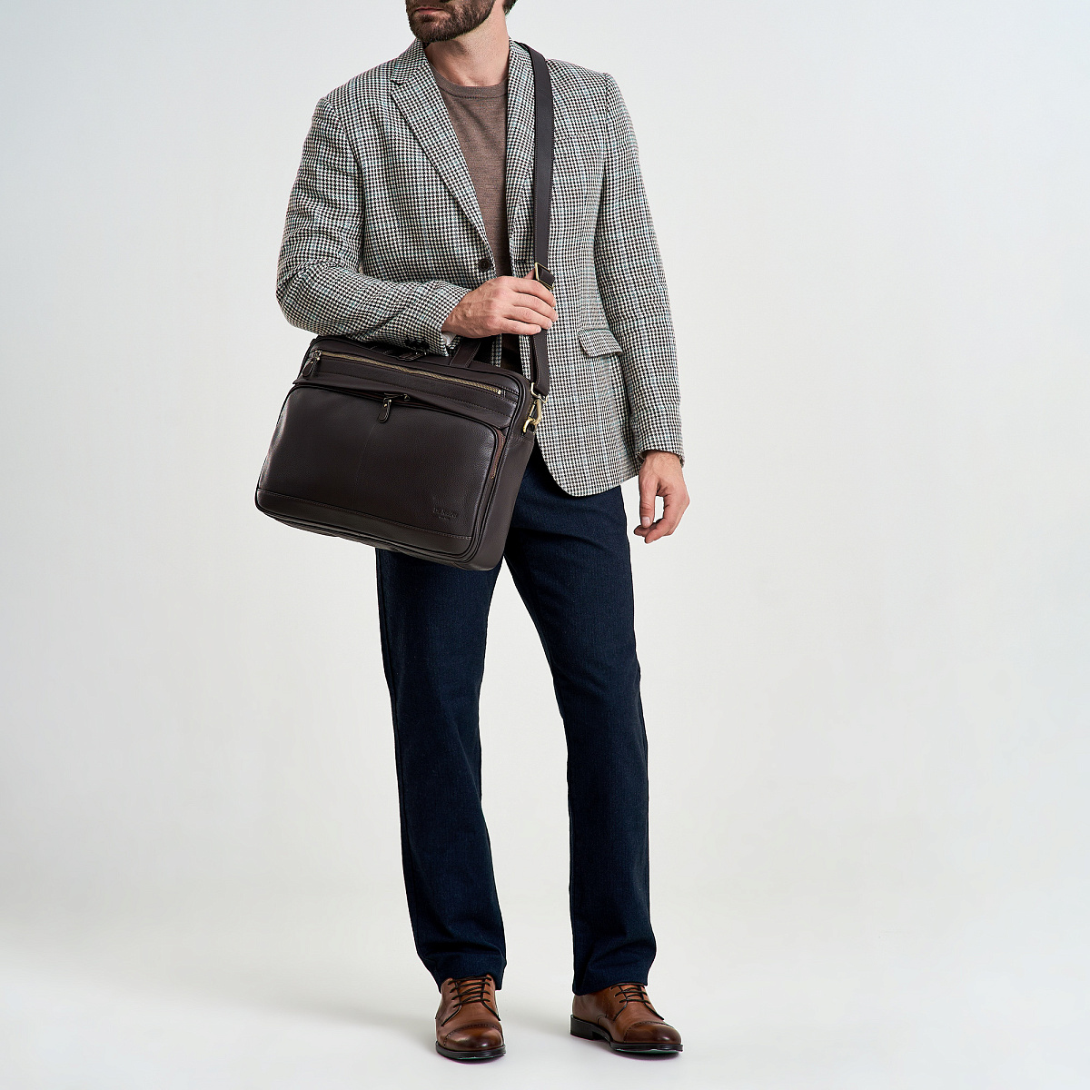 Деловая сумка Dr.Koffer из натуральной кожи темно-коричневая