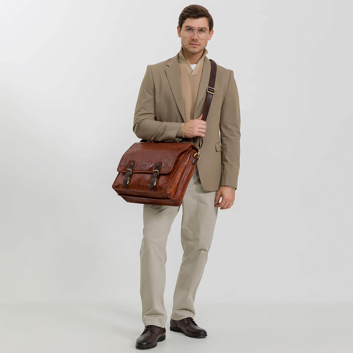 Портфель Dr.Koffer из натуральной кожи светло-коричневый