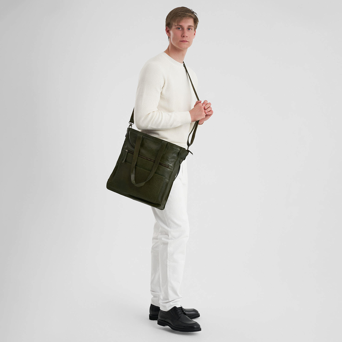 Деловая сумка Dr.Koffer из натуральной кожи зеленая