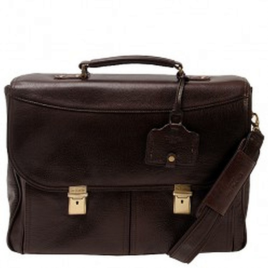 Деловой портфель вытянутой формы с застежками на замках (шоколадного цвета) Dr.Koffer B285050-02-09
