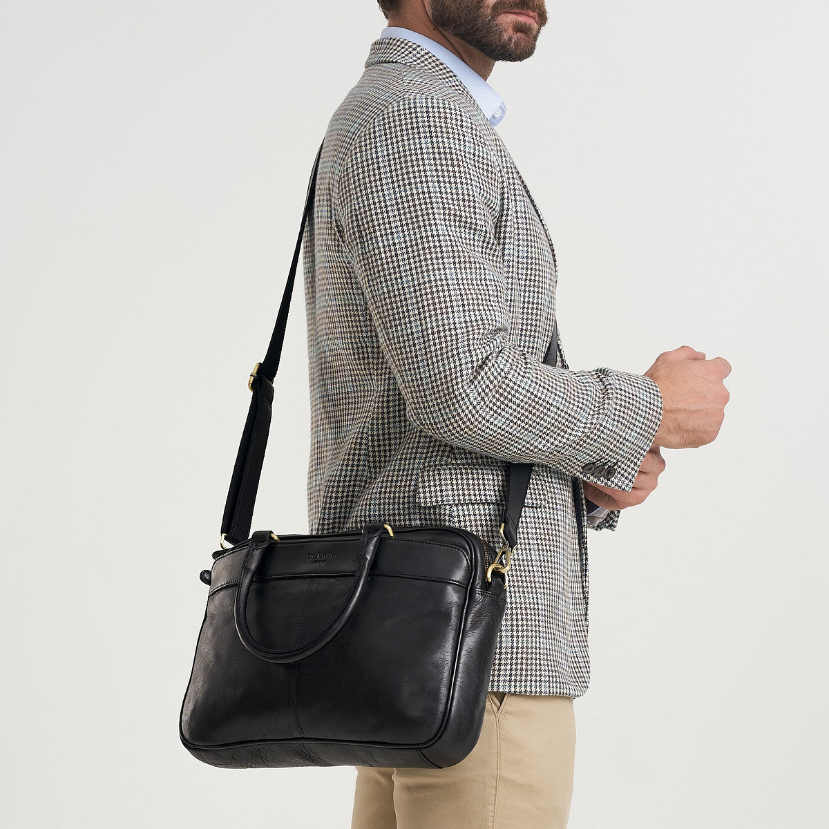 Деловая сумка Dr.Koffer из натуральной кожи черная