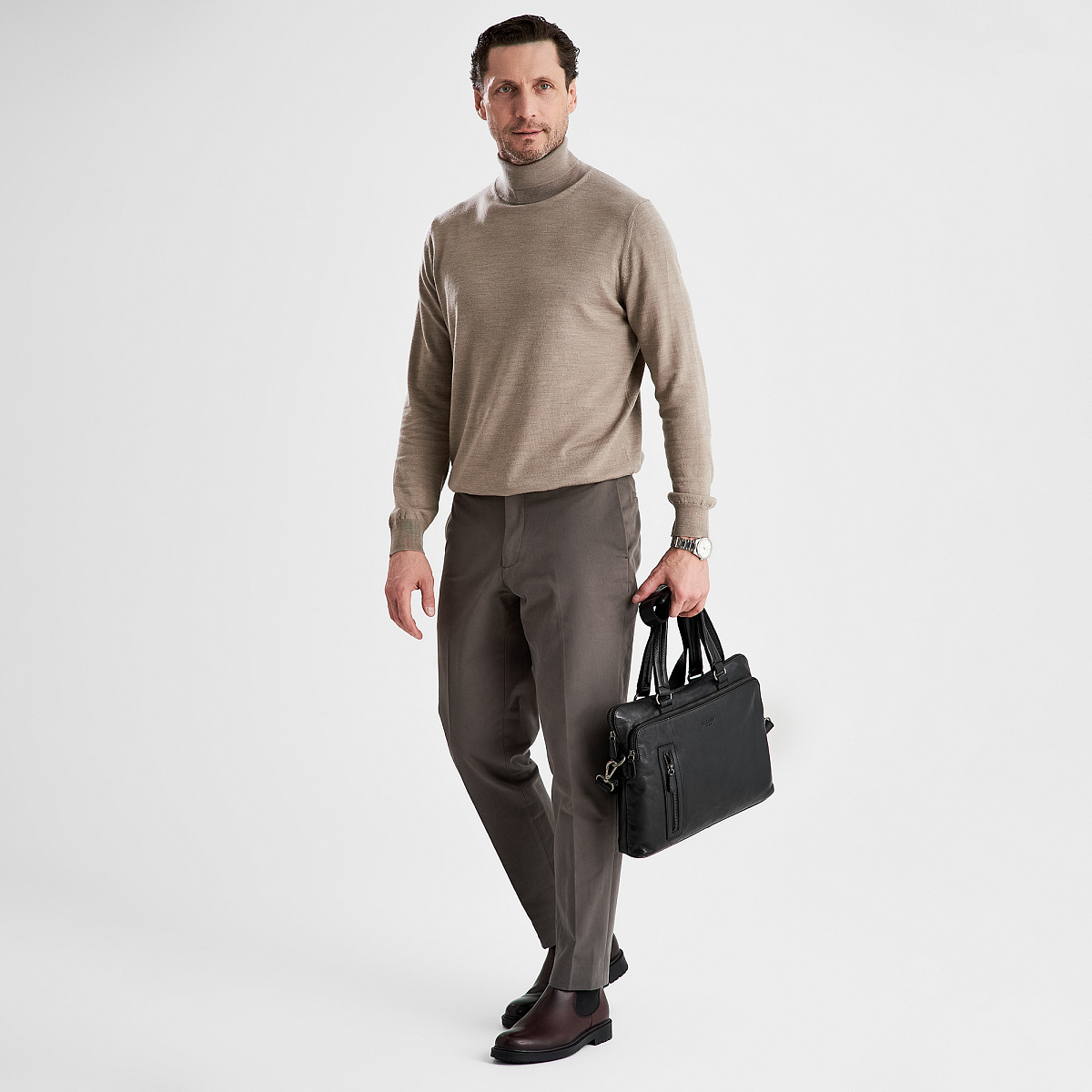 Деловая сумка Dr.Koffer из натуральной кожи черная