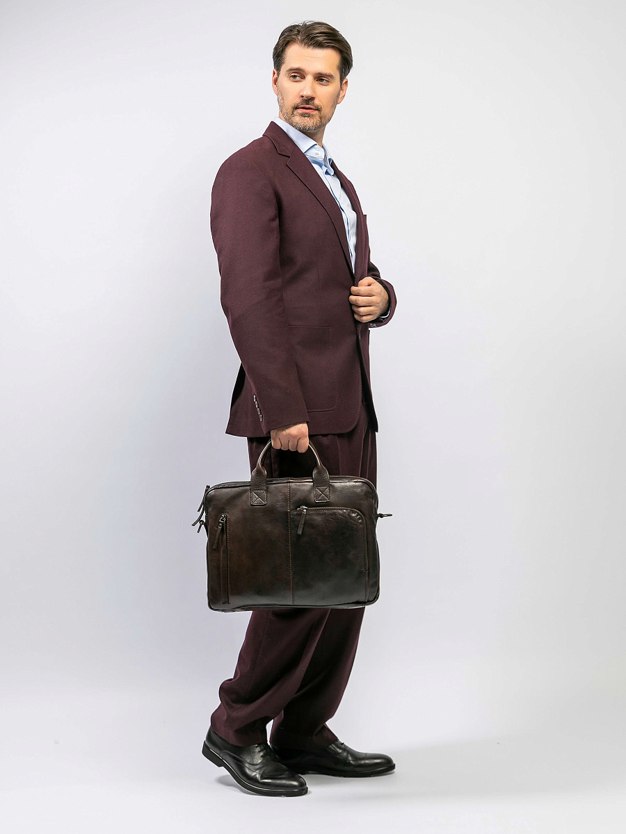 Деловая сумка Dr.Koffer из натуральной кожи темно-коричневая