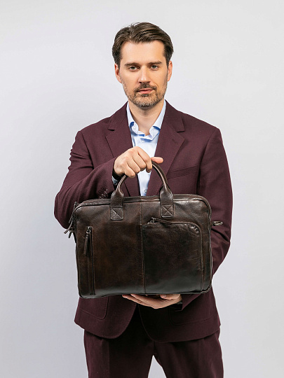 Деловая сумка Dr.Koffer из натуральной кожи темно-коричневая