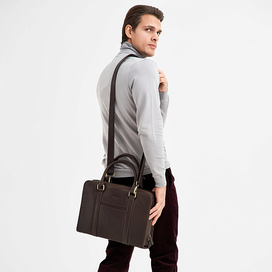 Деловая сумка Dr.Koffer из натуральной кожи темно-коричневая