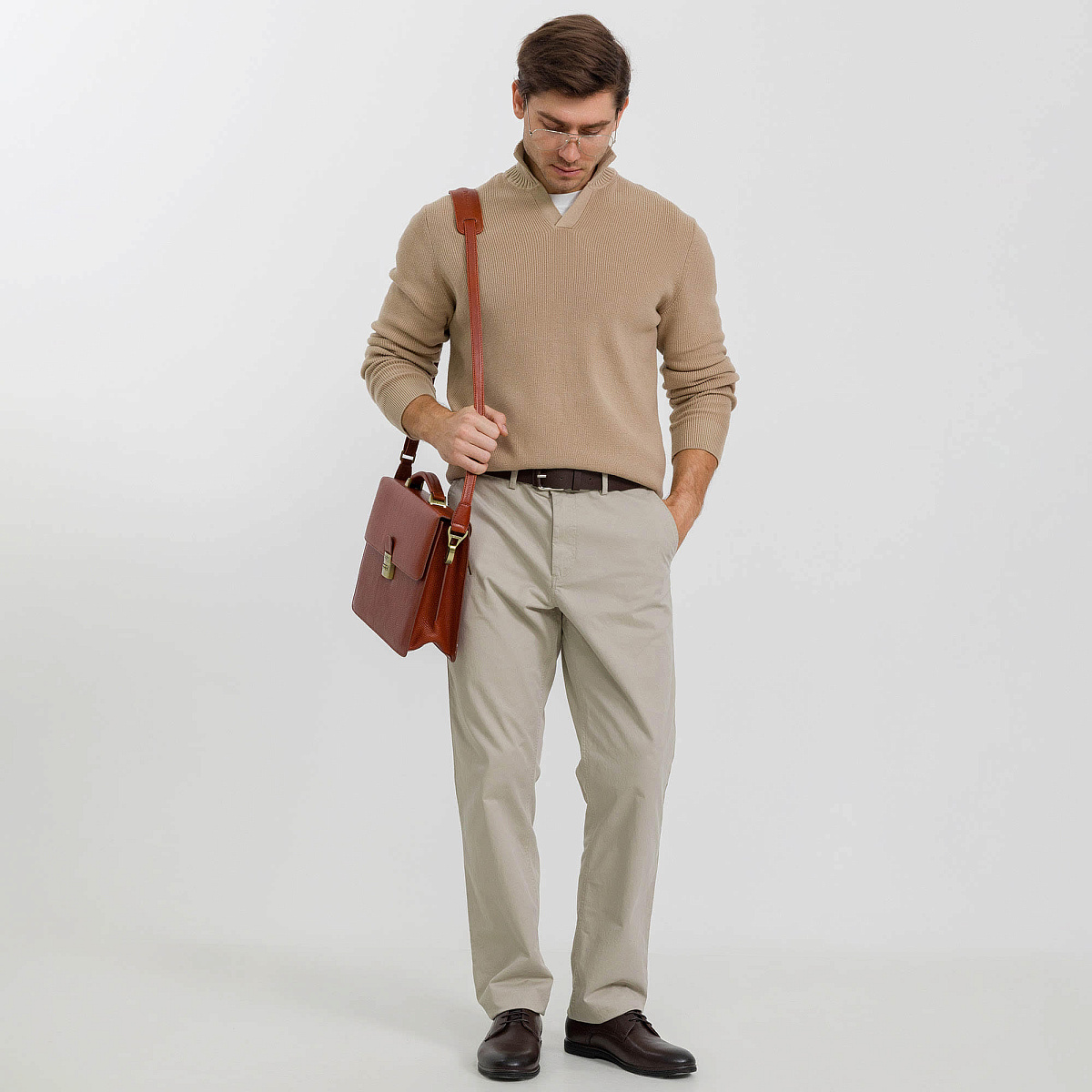 Портфель Dr.Koffer из натуральной кожи светло-коричневый