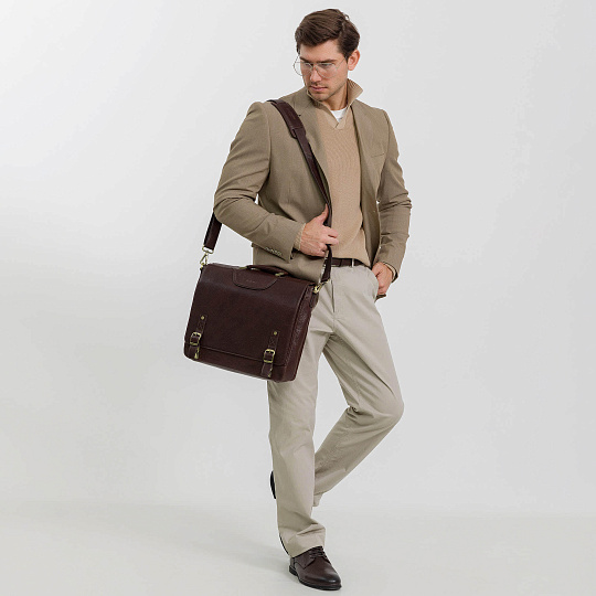 Портфель Dr.Koffer из натуральной кожи темно-коричневый