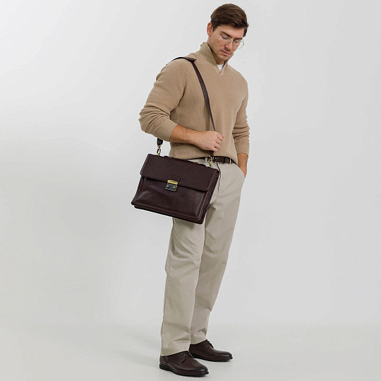 Портфель Dr.Koffer из натуральной кожи темно-коричневый