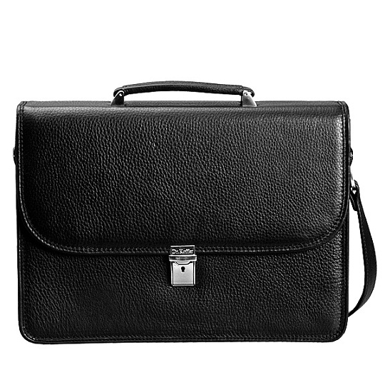 Классический кожаный портфель с декоративной строчкой (черного цвета) Dr.Koffer P402104-01-04