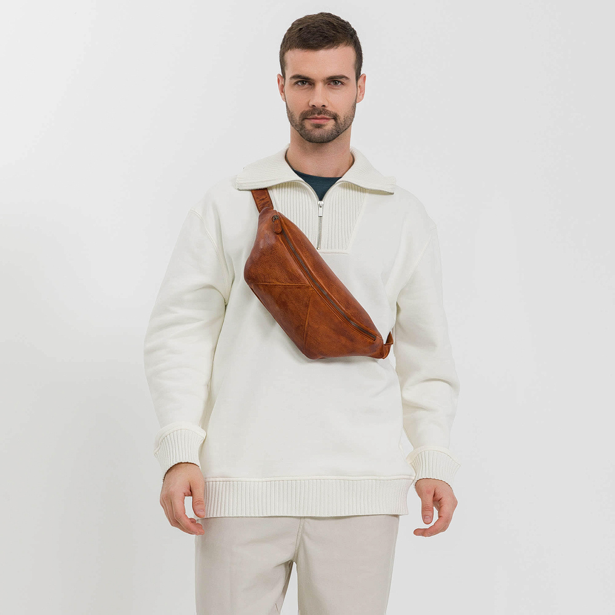 Сумка на пояс Dr. Koffer из натуральной кожи коричневая