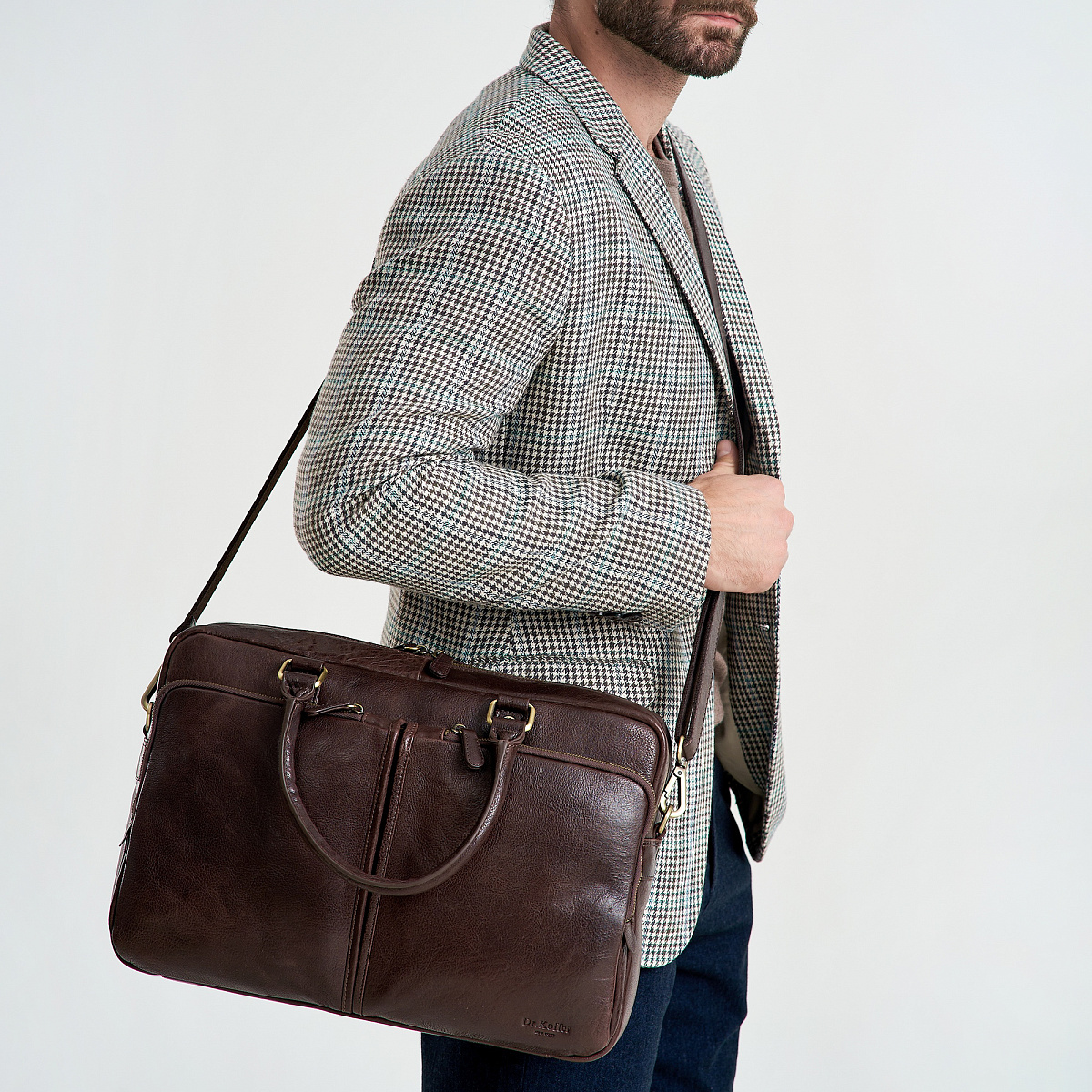 Деловая сумка Dr.Koffer из натуральной кожи темно-коричневая