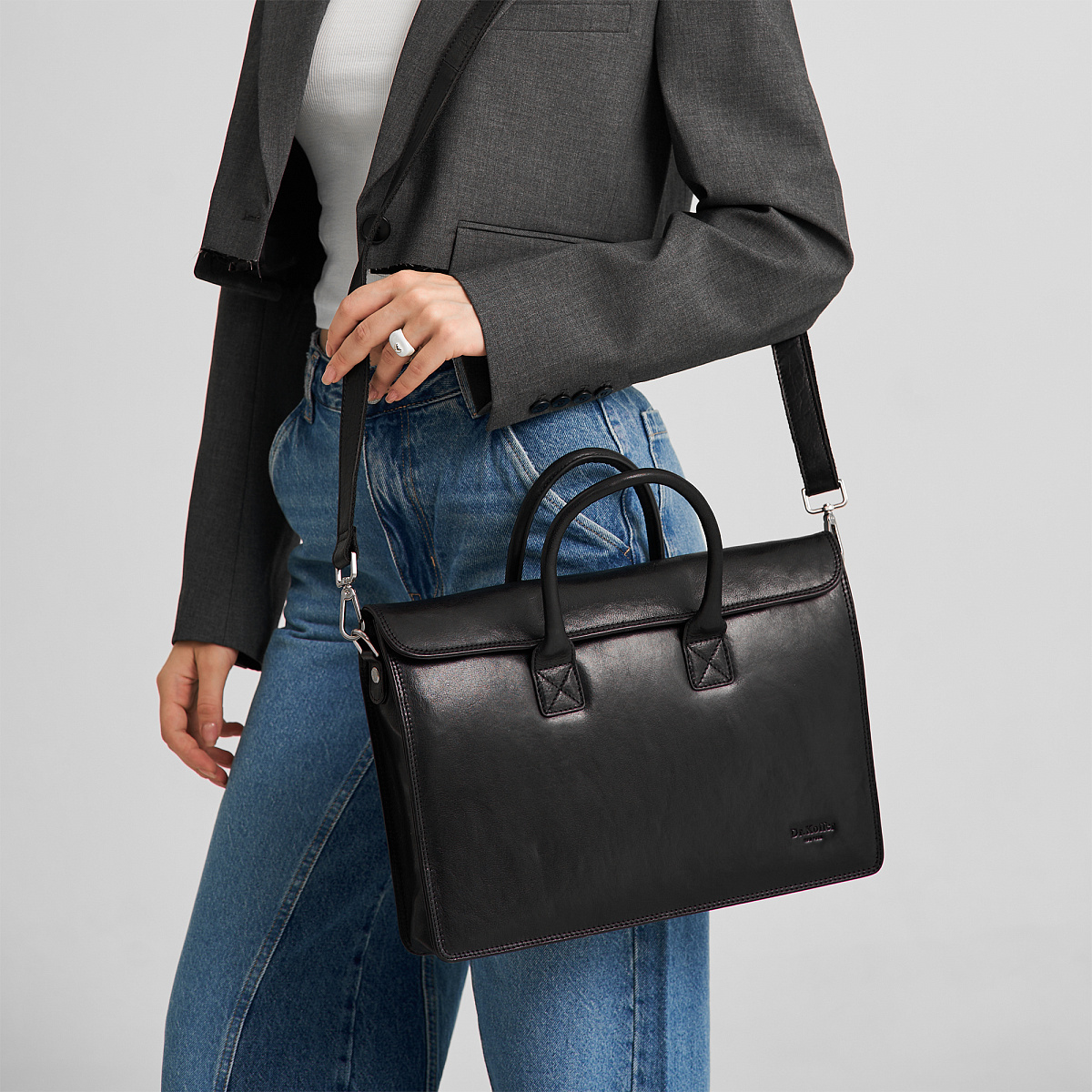 Деловая сумка Dr.Koffer из натуральной кожи черная