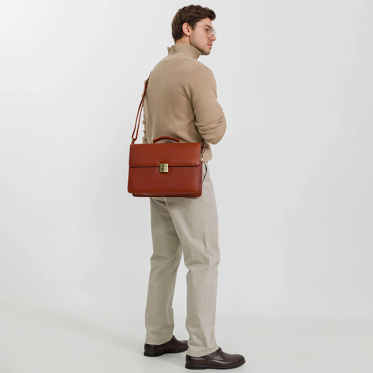 Портфель Dr.Koffer из натуральной кожи светло-коричневый