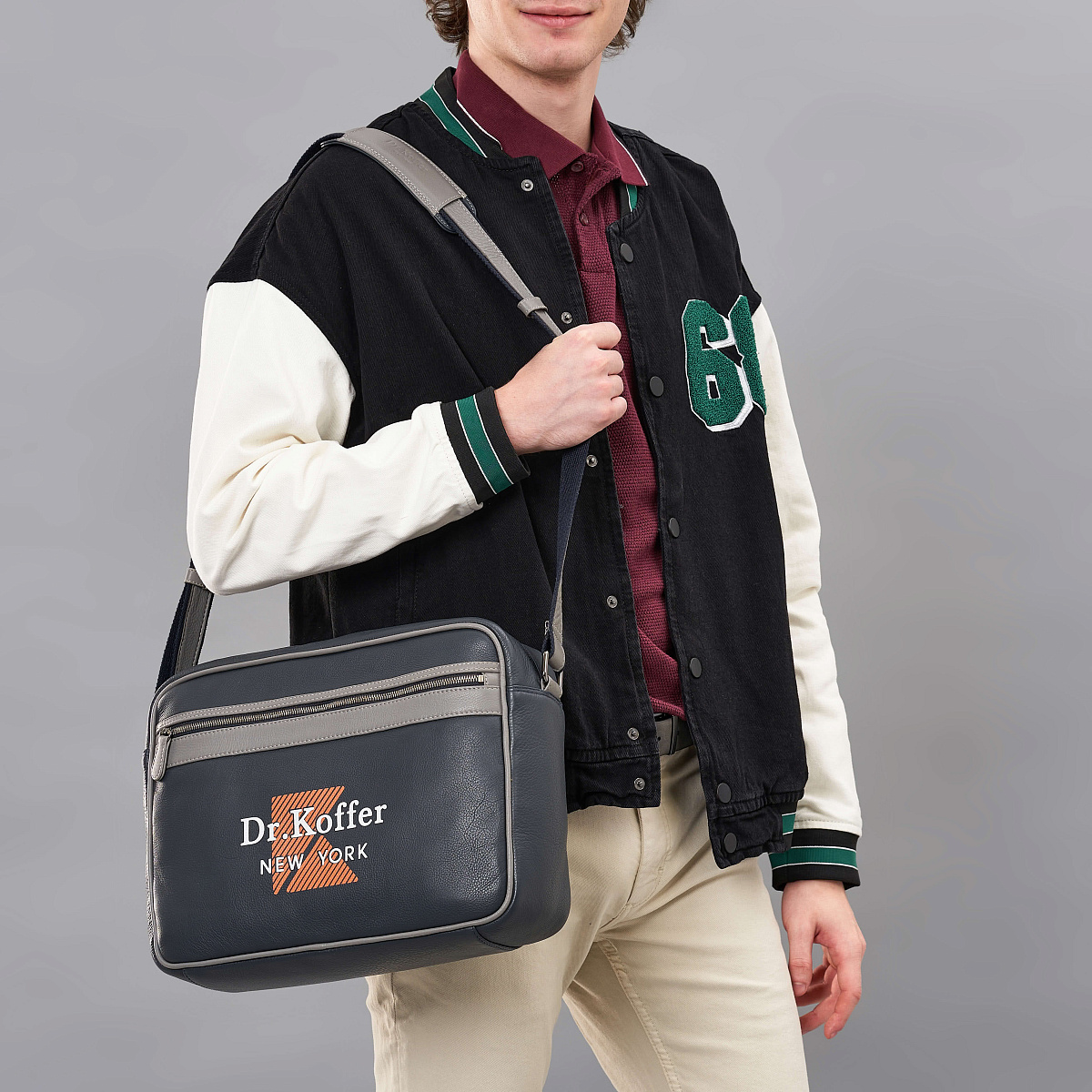 Сумка через плечо Dr.Koffer из натуральной кожи синяя