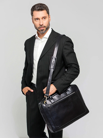 Деловая сумка Dr. Koffer из натуральной кожи черная