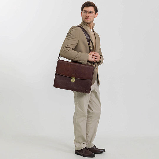 Портфель Dr.Koffer из натуральной кожи темно-коричневый