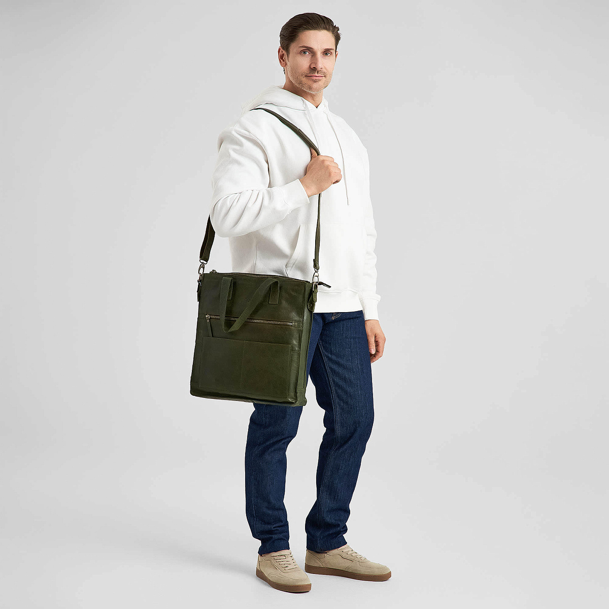 Деловая сумка Dr.Koffer из натуральной кожи зеленая