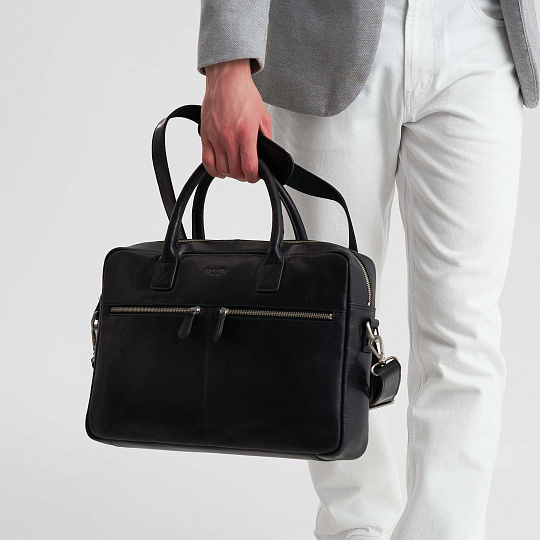 Деловая сумка Dr.Koffer из натуральной кожи черная