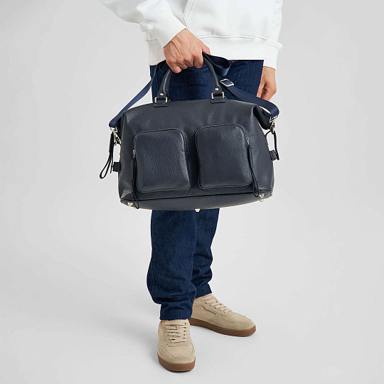 Сумка дорожная Dr.Koffer из натуральной кожи синяя