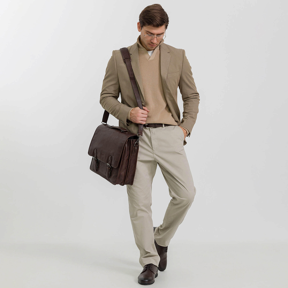 Портфель Dr.Koffer из натуральной кожи темно-коричневый