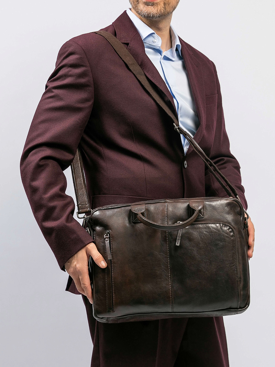 Деловая сумка Dr.Koffer из натуральной кожи темно-коричневая