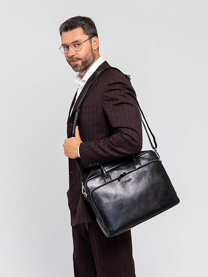 Деловая сумка Dr. Koffer из натуральной кожи черная