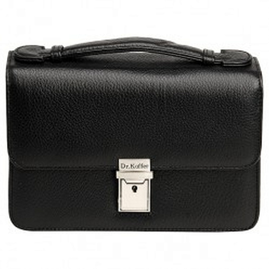 Черная кожаная сумка с большим количеством секций и карманов Dr.Koffer B402168-01-04