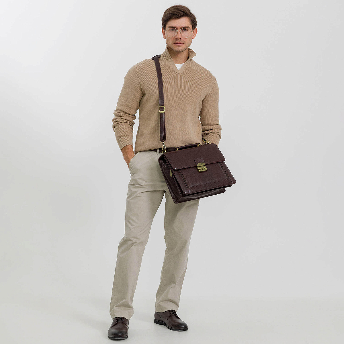 Портфель Dr.Koffer из натуральной кожи темно-коричневый