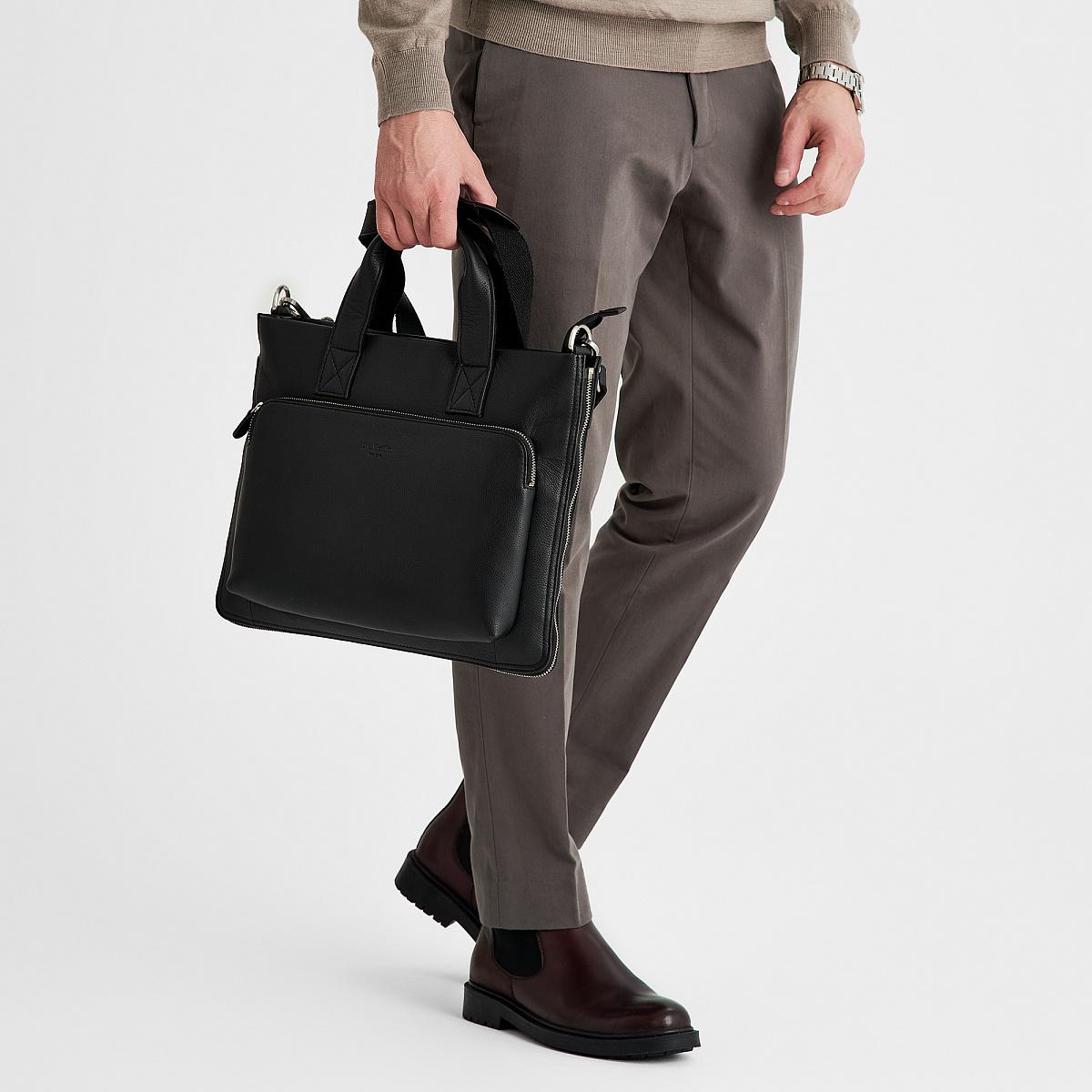 Деловая сумка Dr.Koffer из натуральной кожи черная