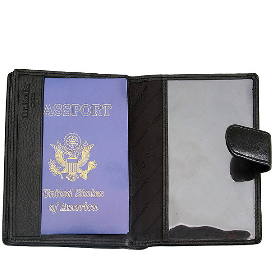 Черная обложка для паспорта на кнопке с отделениями для денег и документов Dr.Koffer X510137-01-04