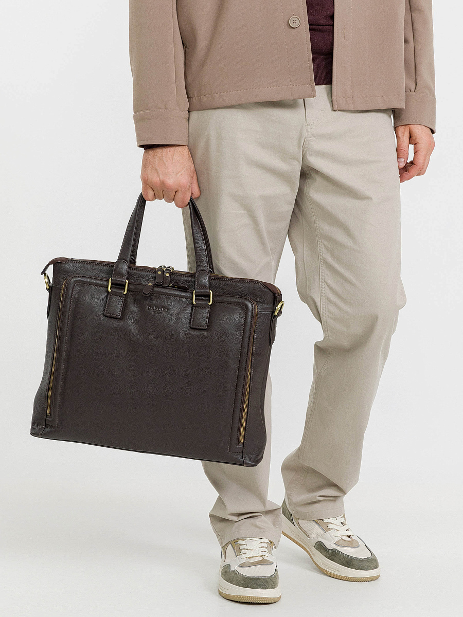 Деловая сумка Dr.Koffer из натуральной кожи темно-коричневая
