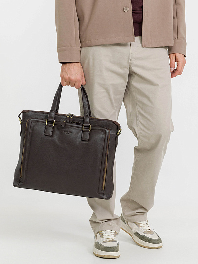 Деловая сумка Dr.Koffer из натуральной кожи темно-коричневая