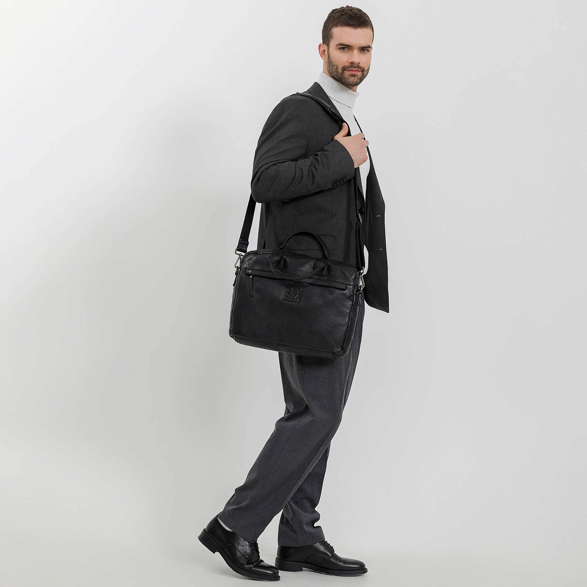 Деловая сумка Dr.Koffer из натуральной кожи черная