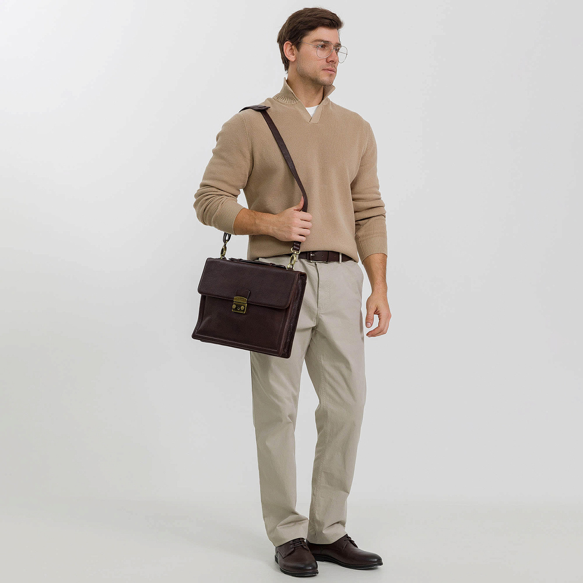 Портфель Dr.Koffer из натуральной кожи темно-коричневый