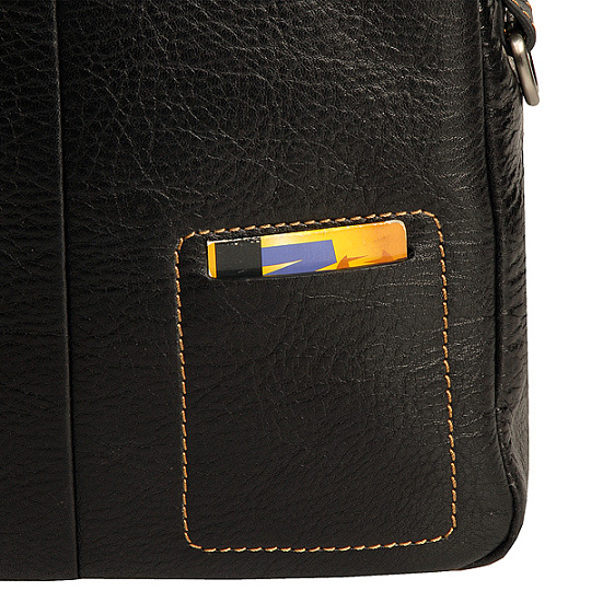 Черная мужская кожаная сумка на плечевом ремне с коричневой отделкой Dr.Koffer B402319-02-04