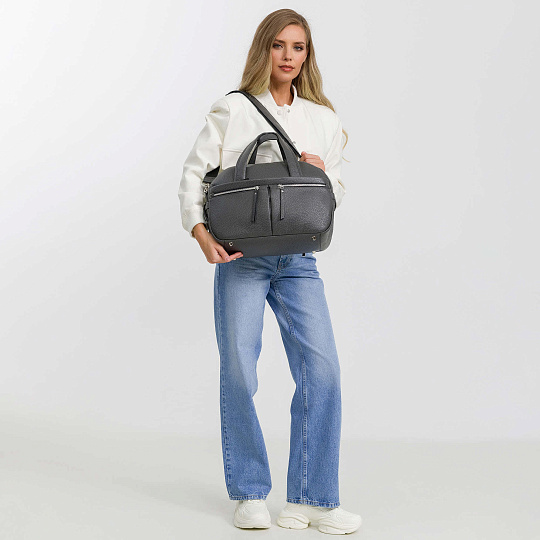 Сумка дорожная Dr.Koffer из натуральной кожи серая